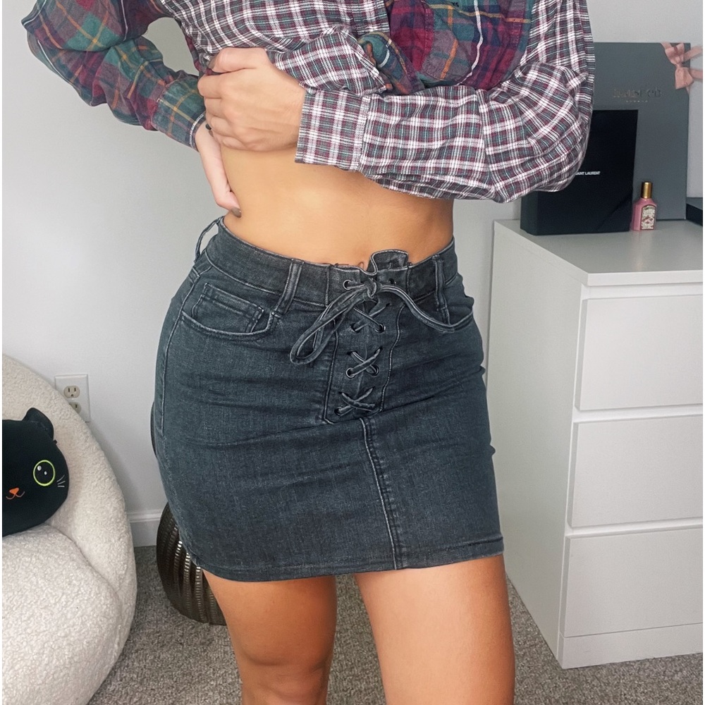 Black denim garage skirt